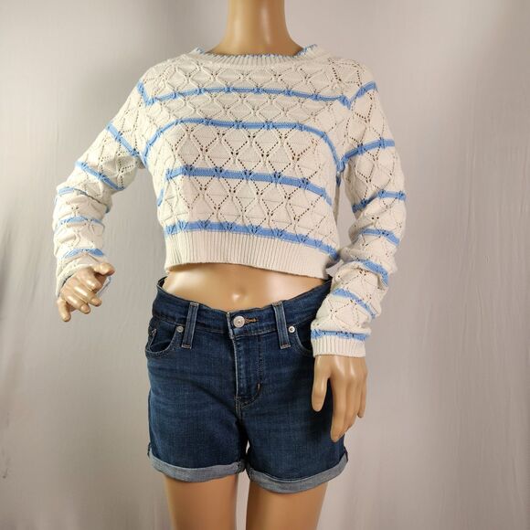 Freshman Tops - Freshman Striped Sweater White/Blue Size Medium